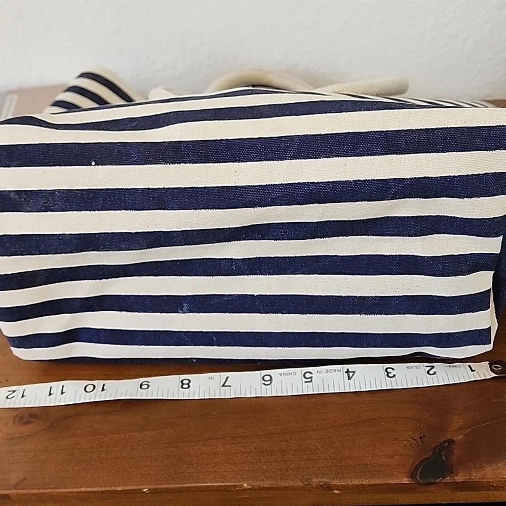 Nautical Striped Blue & Cream Doubble Handles Women's Tote Bag NWT